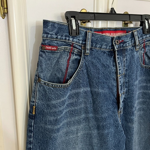 ECKŌ UNLTD. Fader Denim Pant Men's Baggy Leg Jeans Blue 34 X 34 Streetwear Y2K‎ - Picture 4 of 10